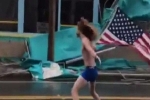Thanh niên đối mặt bão Florence chỉ bằng chiếc quần xà lỏn và lá cờ Mỹ gây sốt trên MXH
