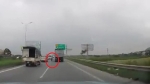 Vật lạ xuất hiện trên cao tốc, tất cả hoảng hốt, tài xế xe tải 'đỏ mặt' vội dừng lại