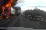 Bị xe con chạy ngược chiều đâm, xe tải phát nổ chìm trong biển lửa