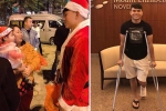 Hình ảnh cầu thủ Xuân Mạnh chống nạng tặng quà Noel cho những số phận khó khăn trên phố Hà Nội khiến nhiều người ấm lòng
