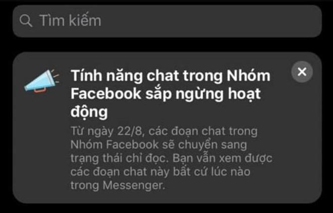 Dòng thông báo ngắn gọn trong ứng dụng Messenger khiến nhiều người lầm tưởng Facebook bỏ tính năng chat nhóm.