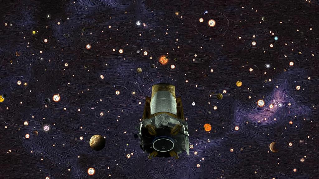 Tác phẩm nghệ thuật mô phỏng kính thiên văn Kepler trong vũ trụ. Ảnh: Ames Research Center.
