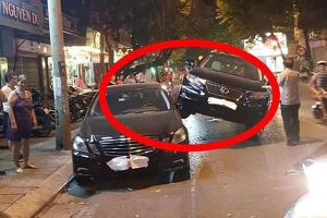 Xe Lexus 'gác' lên thân Mercedes - hình ảnh vụ tai nạn gây xôn xao trên phố Hà Nội