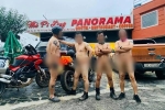 Xôn xao hình ảnh 4 người đàn ông khỏa thân đi xe máy lên đèo Mã Pì Lèng, chụp ảnh check-in phản cảm trước cửa KS Panorama