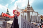 Vy Oanh - nhóc tỳ gây sốt khi diện quốc phụcáo dài tại Hoàng cung Thái Lan