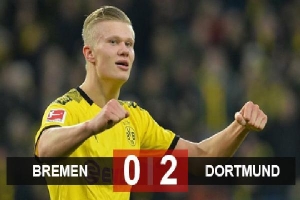 Kết quả Bremen 0-2 Dortmund: Haaland lại nổ súng, Dortmund lên thứ 2 Bundesliga