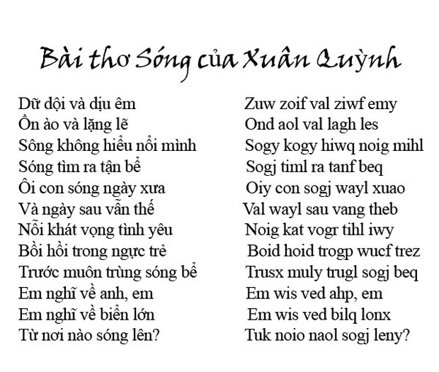 Bài thơ Sóng của Xuân Quỳnh được viết theo bộ "Chữ Việt song song 4.0".