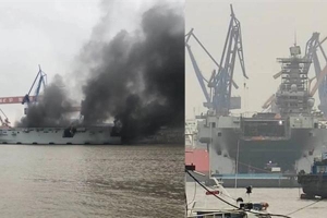 Tàu đổ bộ Trung Quốc chưa vào biên chế đã bốc cháy?
