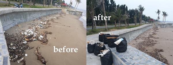 Hình ảnh bãi biển trước và sau khi được dọn rác cũng khiến nhiều người thích thú và dành lời khen ngợi