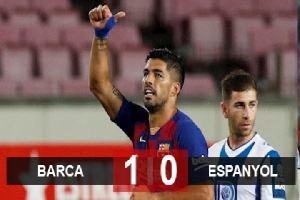 Barca 1-0 Espanyol: Fati nhận thẻ đỏ, Suarez giúp Barca chỉ còn kém Real 1 điểm