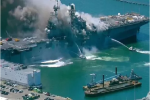 Tàu chiến Mỹ phát nổ và cháy dữ dội ngay tại cảng