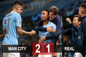 Kết quả Man City 2-1 Real (tổng tỷ số 4-2): Man City vào tứ kết