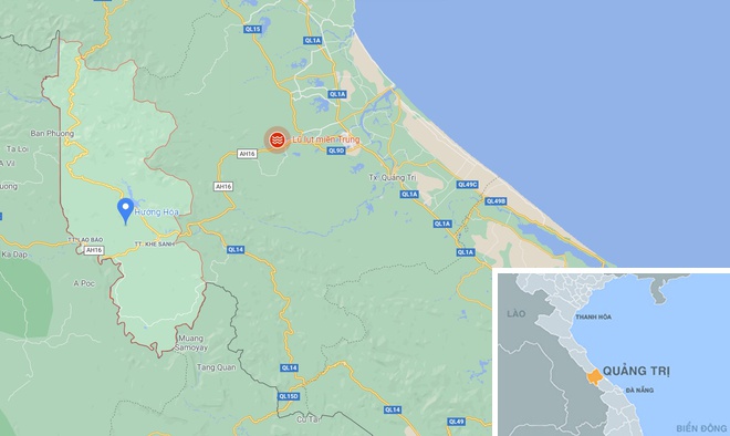 Huyện Hướng Hóa (Quảng Trị, chấm xanh). Ảnh: Google Maps.