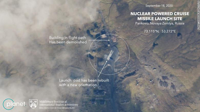 Hình ảnh vệ tinh do Công ty Planet Labs chụp tháng 9/2020 về các hoạt động chuẩn bị phóng tên lửa của Nga.