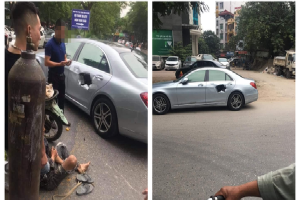 Xe chở bình oxi đâm thủng Mercedes trên phố Hà Nội, hình ảnh hiện trường khiến tất cả kinh hãi