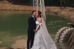 Bị chiếc máy xúc giội nước khi chụp ảnh cưới, dân mạng bông đùa: 'Thợ photoshop sẽ vất vả đây'