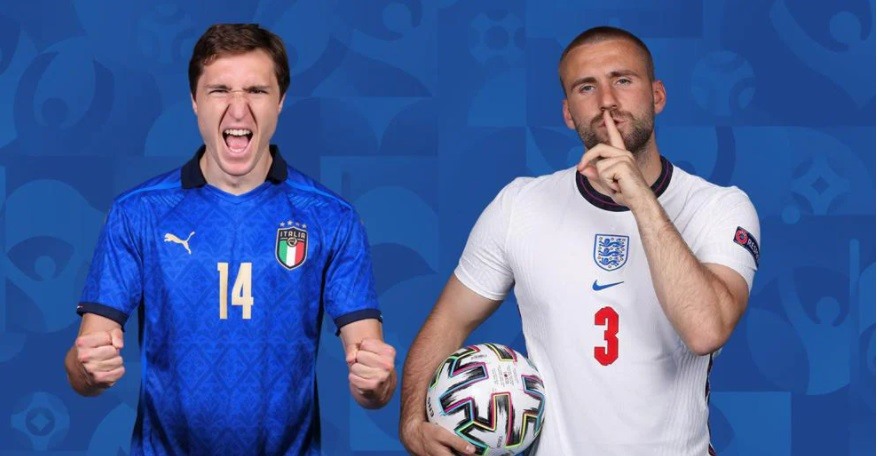 Luke Shaw và Federico Chiesa tạo nên một trong những cuộc đối đầu thú vị nhất ở trận chung kết EURO 2020. Ảnh: UEFA.