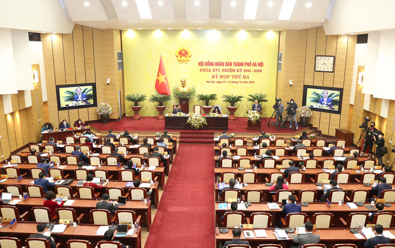 Quang cảnh kỳ họp thứ ba, HĐND thành phố Hà Nội khóa XVI.