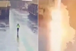 Clip: Cầm bộ đàm đi dưới mưa, nhân viên bảo vệ bị sét đánh tóe lửa
