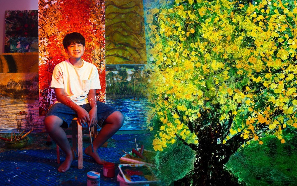 Họa sĩ trẻ Xèo Chu và bức tranh NFT trị giá 23.000 USD. Ảnh: Internet.