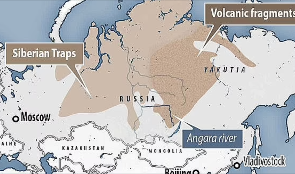 Một khu vực đá núi lửa rộng lớn, được gọi là Siberian Traps đã phun trào trong vài triệu năm trong thời kỳ tuyệt chủng cuối kỷ Devon. Ảnh: D.M.
