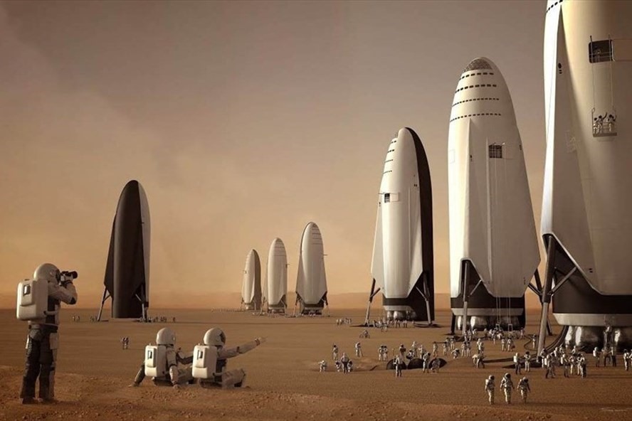 Mô phỏng thiết kế tàu Starship đưa con người lên sao Hỏa. Ảnh: SpaceX.