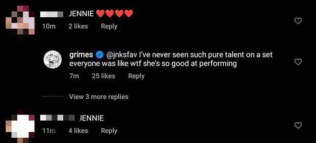 Grimes khen ngợi tài năng của Jennie.