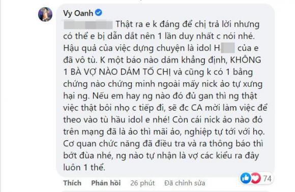 Vy Oanh đáp trả anti-fan vô cùng gắt. (Ảnh: Facebook)