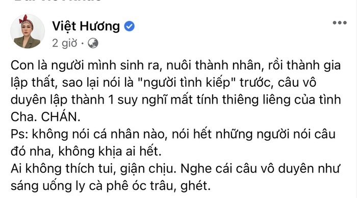  Việt Hương chia sẻ quan điểm về vấn đề "người tình kiếp trước".