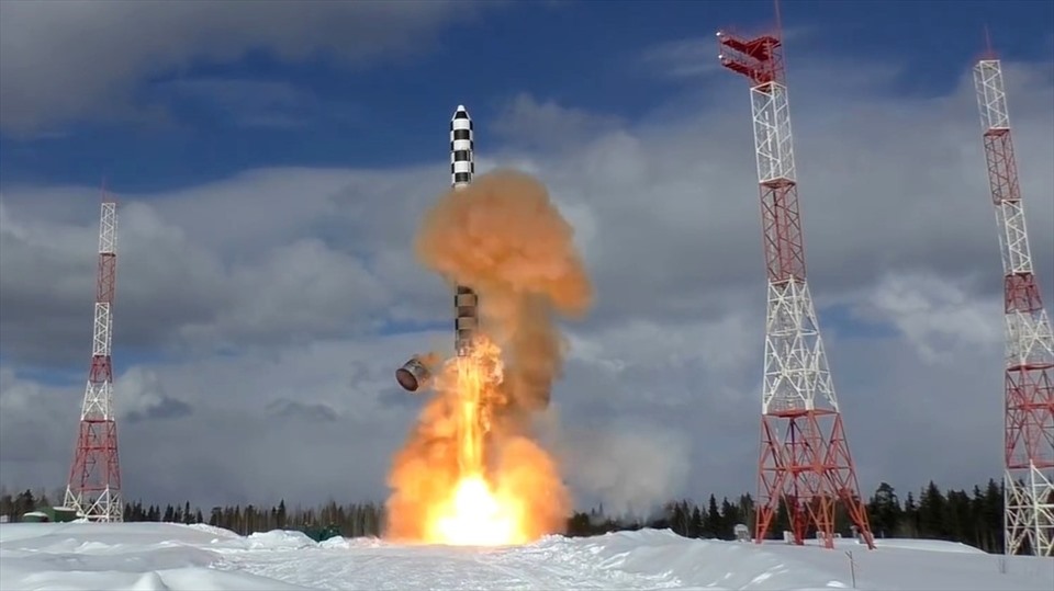 Nga phóng thử ICBM Sarmat hồi tháng 4.2022 Ảnh: Bộ Quốc phòng Nga.