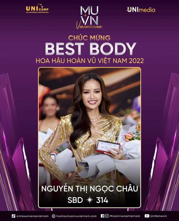 Trong đêm Bán kết vừa qua, Ngọc Châu xuất sắc giành 2 giải thưởng phụ là Best Body và Người đẹp Bản lĩnh - Đại sứ Môi trường.