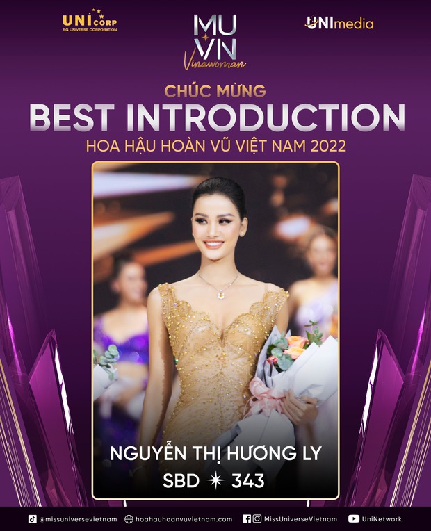 Vừa qua, Hương Ly đã giành chiến thắng hạng mục Best Introduction (Giới thiệu hay nhất). Cô được dự đoán sẽ dừng chân ở top 4 năm nay.