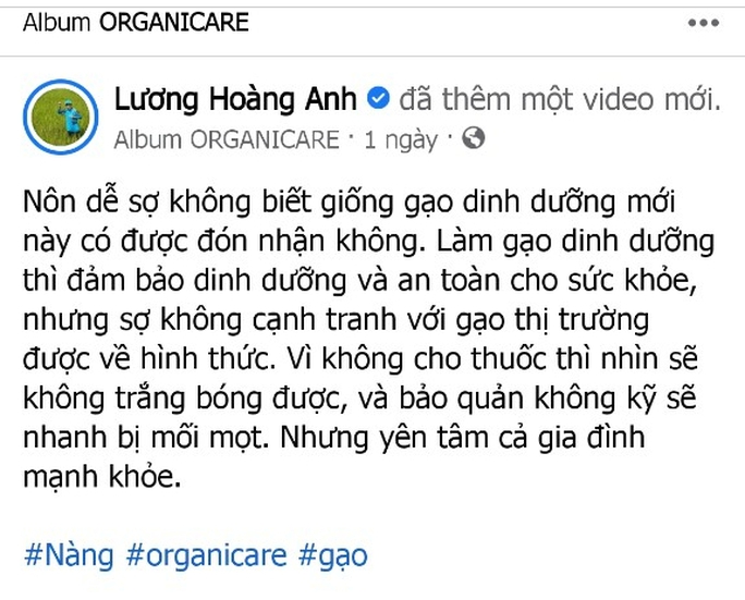 Facebooker Lương Hoàng Anh âm thầm xóa các bài viết chê gạo thị trường có thuốc
