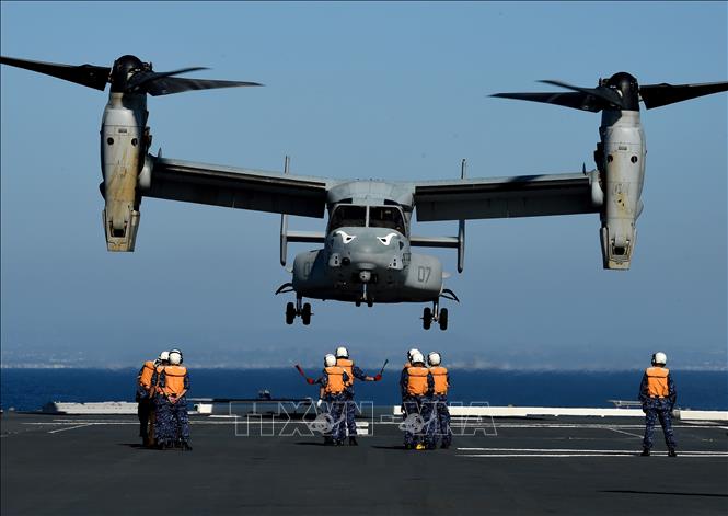 Trực thăng MV-22 Osprey của Mỹ tham gia một cuộc tập trận ở ngoài khơi bờ biển Nam California. Ảnh tư liệu: AFP/TTXVN.