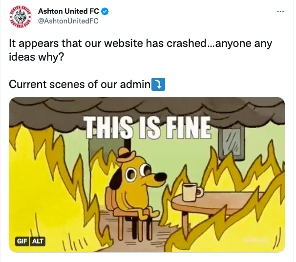 Trang web của Ashton United trở nên quá tải.