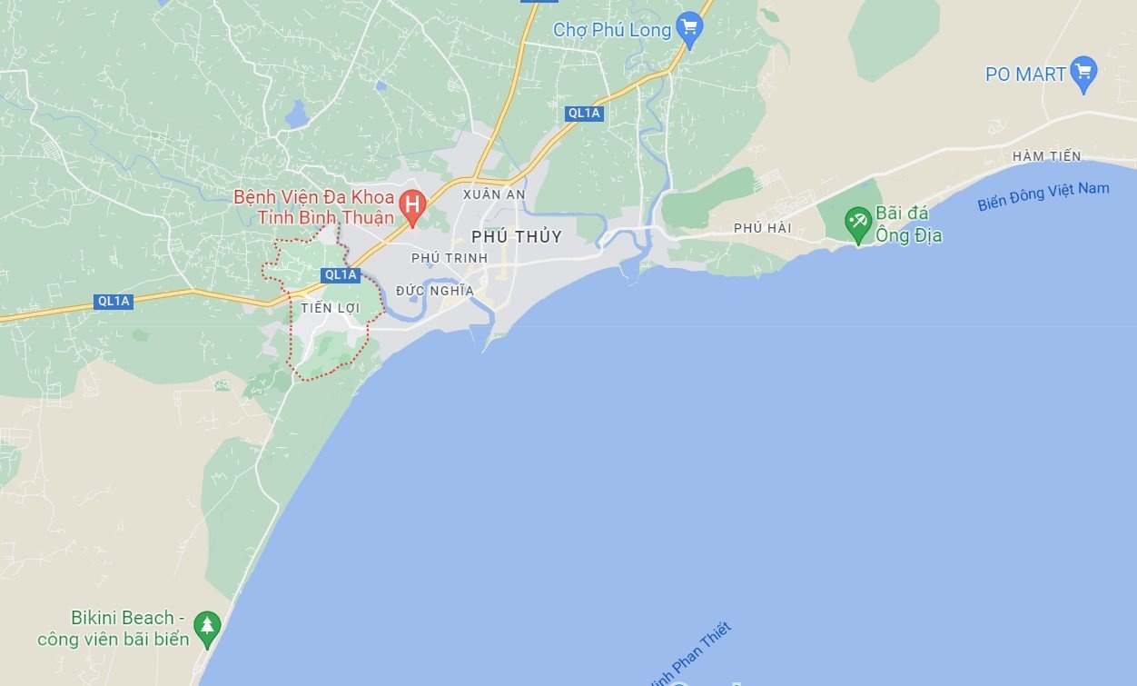 Xã Tiến Lợi, TP Phan Thiết, tỉnh Bình Thuận, nơi xảy ra vụ tai nạn. Ảnh: Google Maps.