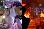 Đang tổ chức đám cưới, cô dâu - chú rể hốt hoảng vì sân khấu bốc cháy dữ dội, CĐM chỉ ra sai sót lớn