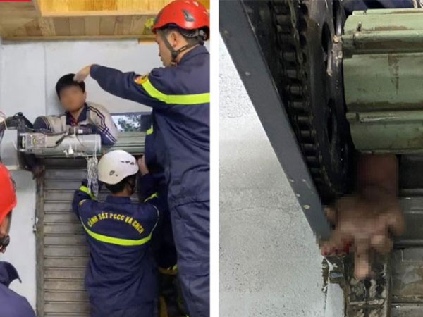 Giải cứu bé trai 11 tuổi bị kẹt tay vào cửa cuốn ở Đà Lạt