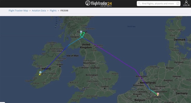 Chuyến bay này từ Shannon (Ireland) đến Edinburgh (Scotland) nhưng hạ cánh ở Cologne (Đức). Ảnh: FlightRadar24